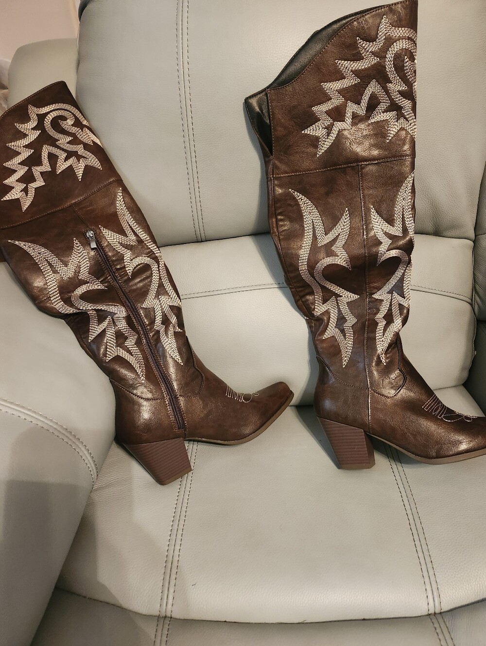 Women's Brown Embroidered Knee-High Western Boots